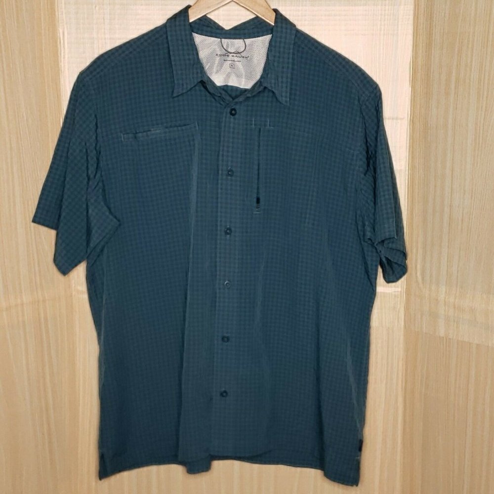 Eddie Bauer Mens Teal Check Short Sleeve Button Down Shirt XL